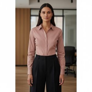 Theory Pink Long Sleeve Button-Up Shirt Office Wear size M